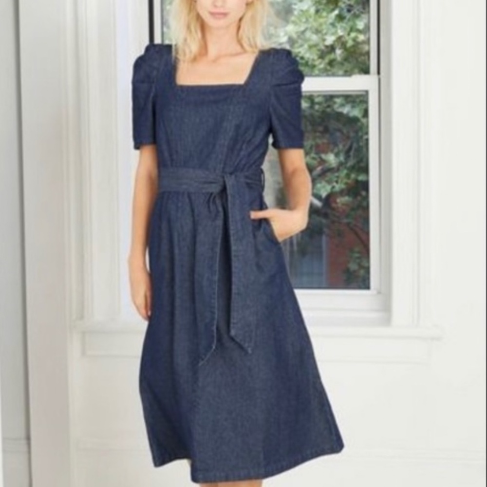 Who What Wear Dark Denim Short Sleeve Dress Tie Belt Pockets XL 14 Excellent